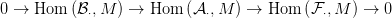0 &rarr;  Hom  (B ,M ) &rarr;  Hom  (A ,M  ) &rarr; Hom  (F ,M ) &rarr;  0
            &sdot;                &sdot;               &sdot;
