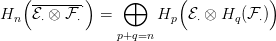    (-------&sdot;)    &oplus;      (            )
Hn  E &sdot; &otimes; F &sdot; =       Hp  E&sdot; &otimes; Hq (F &sdot;)
                p+q=n
