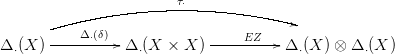                         &tau;
           --------------&sdot;--------------
       ----&Delta; (&delta;)                        ---
&Delta; &sdot;(X ) -----&sdot;----&Delta; &sdot;(X × X ) ----EZ----&Delta; &sdot;(X ) &otimes; &Delta; &sdot;(X )
