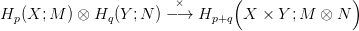                                (                )
                       ×
Hp(X; M  ) &otimes; Hq (Y ;N )&minus; &rarr; Hp+q  X ×  Y;M  &otimes;  N
