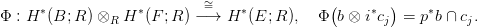      &lowast;            &lowast;        &sim;=     &lowast;           (    &lowast;  )    &lowast;
&Phi; : H (B; R) &otimes;R H  (F ;R )&minus; &rarr;  H (E; R ),  &Phi;  b &otimes; i cj = p b &cap; cj.
