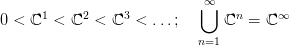                             &infin;
      1     2    3          ⋃    n    &infin;
0 <  ℂ  < ℂ  <  ℂ  < ...;      ℂ  =  ℂ
                            n=1
