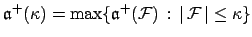 $ {\mathfrak{a}}^+(\kappa)=\max\{{\mathfrak{a}}^+({\mathcal F})\,:\,\mathopen{\vert\,}{\mathcal F}\mathclose{\,\vert}\leq\kappa\}$